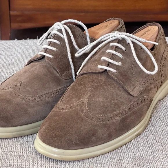 Loro PIANA Brown Suede Leather Perforated Derby Walk Shoes Size 8.5 US bg_4852940_100263_a main image 3